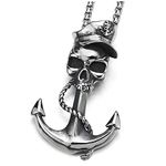 Vintage Cap Captain Skull Sailing Rope Marine Anchor Pendant Necklace, 30 inches Wheat Chain(CA)