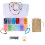 dopamine Kids' Beading Craft Kit – Create Your Own Bracelets & Necklaces! includes 12 Assorted Bead Colors, 0.7m Elastic, Thread Cutter, & Jute Bag – Perfect for Ages 4+ (12 Glass Beads)