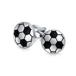 Mens Sports Fan Coach Black Enamel Football Soccer Ball Cuff Links for Men Executive Shirt Cuff Links Bullet Hinge Back Silver Tone Brass