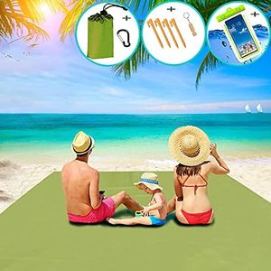 Pocket Beach Mat Set, 1 Oversize Beach/Camping Mat & 1 Waterproof Phone Pouch & 1 Outdoor Survival Whistle- Waterproof, Sandfree & Portable, Excellent for Travel, Camping
