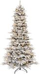 Puleo International 7.5 Foot Pre-Lit Slim Flocked Aspen Fir Artificial Christmas Tree with 450 Clear Lights