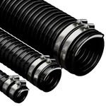 32mm (1 1/4") X 1 Metre Black Corrugated PVC Flexible Pond Hose with 2 Pipe Clips