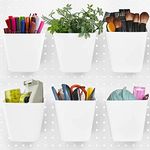 LATERN 6Pcs Large Pegboard Cups with Hooks, 1/4" 1/8" Peg Board Storage Bin Square Box Shape Holder Pegboard Wall Organizer Containers for Workbench Craft Room Office Playroom Organization (White)