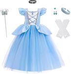 Dressy Daisy Princess Dress Up Halloween Costume Blue Gown Birthday Party Outfit with Accessories for Little Girls Size 5-6