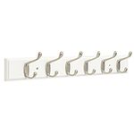 Franklin Brass FBHDCH6-WSE-R, 27" Hook Rail/Rack, with 6 Heavy Duty Coat and Hat Hooks, in White & Satin Nickel