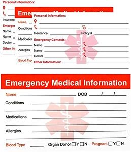 RXBC2011 Emergency Medical Information Card (RED-100PCS)