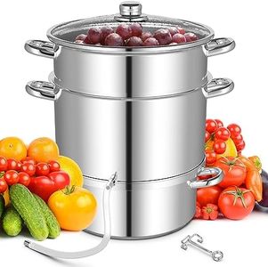 Giantex 11 Quart Juice Steamer Fruit Vegetables Juicer Steamers w/Tempered Glass Lid, Hose, Clamp, Loop Handles Stainless Steel Steam Juicer Multipots Kitchen Cookware for Making Juice, Jelly, Pasta