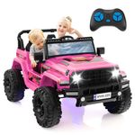 GYMAX 24V Kids Ride on Car, 2-Seater Battery Powered Toy Car with Remote Control, Lights, Music, Bluetooth, Radio, USB Port, High/Low Speed&Slow Start, Children Electric UTV for 3 Years Old+ (Pink)