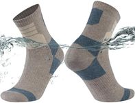SuMade Breathable Cushion Merino Wool Waterproof Socks, Unisex Merino Wool Waterproof Socks Moisture Wicking Light Hiking Socks for Sports Boating Fishing Crew Sock,1 Pair,Large, Light brown and Blue