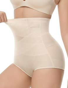 KLVEE Shapewear Tummy Control Underwear High Waisted Girdle Body Shaper Butt Lifting Panties Spanks, Beige, Large