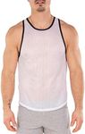 Gary Majdell Sport Men's Breathable Athletic See-Through Smooth Mesh Tank Top (White with Black Hem, Small)