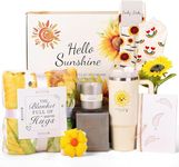 9 Pack Sending Sunshine Gift, Gifts for Women Sunflower Gifts Box, Jasmine Scented Candle, Pamper Gifts Birthday Gifts Get Well Soon Gift Basket for Women, Holiday Gifts Hand Towel,Socks