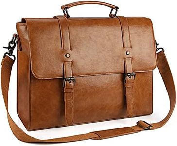 Mens Messenger Bag Vintage 15.6 Inch Waterproof Leather Laptop Briefcase Large Satchel Shoulder Bag Retro Office College Computer Bag, Brown(No Include Leather Padfolio)