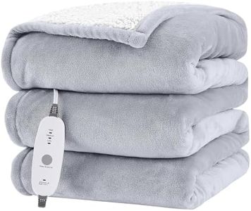 HYLEORY Heated Throw Blanket Flannel Electric Blanket Throw with 4 hrs Timer Auto-Off & 3 Heating Levels Sherpa Heated Blankets with Overheating Protection,50"x60",Light Grey