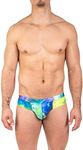 Gary Majdell Sport Men's Hot Prints Cheeky Brief Bikini Swimsuit (Blue Tie Dye, Small)