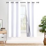 XWZO White Blackout Curtains Full Shading- Heat and Full Light Blocking Drapes with Black Liner for Bedroom/Laundry Room, Grommet Window Panels with Tiebacks, W42 x L63, Set of 2