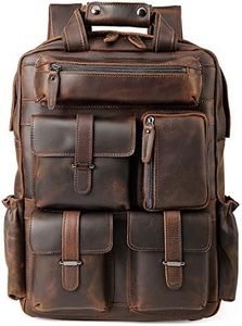 TIDING Zaino da uomo in pelle Daypack da 15.6 pollici, borsa per laptop con tracolla Trolly Strap, grande capacità per gli uomini, borsa a tracolla marrone, L, Zaino da viaggio