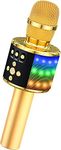 BONAOK Bluetooth Karaoke Wireless Microphone with Controllable LED Lights, Portable Karaoke Machine Speaker Birthday Gift Party Travel Toy for Android, for iPhone, for iPad, for PC (Light Gold)