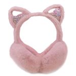 Girls Earmuffs Headband Faux Fur Ear Cover Cute Sequin Cat Ear Muffs Protector for Winter Outdoor Kids Gifts (Pink)