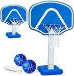 Pool Basketball Hoop with 2 Adjustable Heights, Swimming Pool Basketball Hoop Poolside Set with 2 Balls and Pump, Pool Games Pool Toys