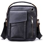 Men's Messenger Bag Small, Genuine Leather Man Purses and Bags Crossbody Travel Satchel Sling Bag with Headphone Jack Black