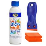 Zep Sticky Stuff Remover With Plastic Scraper Tool & 10 Blades - 250ml Work As A Sticker Remover, Sticky Label Remover, Adhesive Remover, Car Sticker Remover And Much More