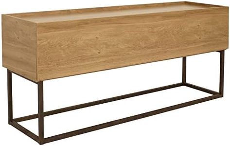 Sunnydaze 54.75-Inch Wide Industrial Console Table with Pull-Down Front Panel and 2 Inner Compartments - Brown