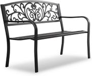 HCY 50 Inches Garden Bench Outdoor Metal Bench Patio Garden Bench Sturdy Steel Frame Furniture for Yard, Outdoor, Park, Porch, Entryway, Lawn, (Black)