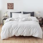 FANSTIVE Duvet Cover King Size, 100% Washed Cotton, Linen Like Super Soft and Breathable, 3 Pieces White Bedding Duvet Covers, Farmhouse Comforter Cover Set with Zipper Closure(No Comforter)