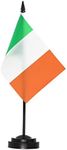 ANLEY Ireland Deluxe Desk Flag Set - 6 x 4 Inch Miniature Irish Desktop Flag with 12" Solid Pole - Vivid Color and Fade Resistant - Black Base and Spear Top