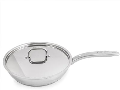 Berghoff Belly Shape 18/10 Stainless Steel 10.5 inches Deep Skillet 2.5qt., Metal Lids, Fast, Evenly Heat, Induction Cooktop Ready