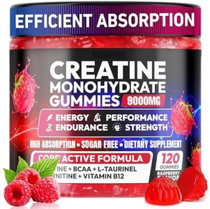 Creatine Gummies Monohydrate Complex 9000MG, Pre-Workout Supplement for Men & Women, Creatine Supplement with L-Taurine, BCAA 2:1, B12/6 for Muscle Support, Enhance Strength, Energy Boost-120 Count