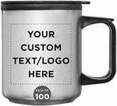 DISCOUNT PROMOS Custom Stainless Steel Travel Mugs with Handle 12 oz. Set of 100, Personalized Bulk Pack - Perfect for Coffee, Soda, Other Hot & Cold Beverages - Stainless Steel