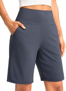 G Gradual Women's Bermuda Long Shorts with Pockets High Waisted Knee Length Shorts for Women Walking Athletic Workout(Dusty Blue,M)
