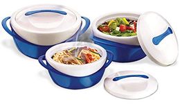 Pinnacle Insulated Casserole Dish with Lid 3 pc. set 2.6/1.25/.6 qt. Elegant Hot Pot Food Warmer/Cooler - Large Thermal Soup/Salad Serving Bowl Stainless Steel, Best Gift Set for Moms, Holidays - Blue