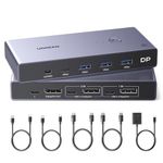 UGREEN 8K Displayport KVM Switch 2 in 1 Out DP1.4 with 4 USB 3.0 Ports(3 A + 1 C) Support 8K@60Hz 4K@240Hz Share 1 Monitor Keyboard Mouse U-Disk Printer, with 2 DP Cables, 2 USB A to C Cables