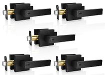 Onateel 5 Pack Modern Black Door Handles Privacy Door Levers Black Door Knobs Interior Heavy Duty Reversible Door Locks Keyless Square Interior Door Handle