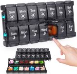 Pill Organiser 7 Day 2 Times, Easy Fill Push Button Large Weekly AM PM Pill Box for Vitamin, Fish Oil, Supplements Tablet Organiser(Black)