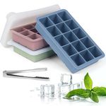 2024 Newest Ice Cube Tray with Lid, 3 Packs 45 Cubes, Silicone Ice Cube Trays Large Reusable and BPA Free for Whiskey, Cocktail, Drinks&Baby Food, Freezer, Souper(Blue+Pink+Green)…