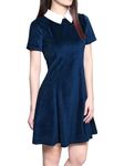 Allegra K Women's Halloween Costume Peter Pan Contrast Doll Collar Short Sleeves Above Knee Flare Dress Blue L-16