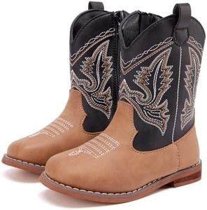 BMCiTYBM Toddler Cowboy Boots - Lightweight Western Cowgirl Boots for Boys Girls, Anti-Slip Soft Sole Walking Shoes with Side Zipper for Easy On/Off, Classic Stitching for Costumes & Outdoor Play Black/Brown Size 7 Toddler
