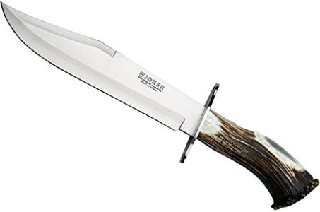 Bowie Knife Joker CN101, Deer Crown Handle, 25 cm Blade of MOVA Steel, Includes Brown Leather Sheath, Tool for Fishing, Hunting, Camping and Hiking