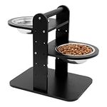 Belle Vous 2 in 1 Raised Dog Bowl Feeder Stand - 30cm x 40cm x 41 cm Bamboo Pet Feeder with 2 x 1 L Stainless Steel Bowls & Adjustable Height - Elevated Stand for Small & Medium Dogs/Cats/Rabbits