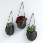 Kazai. Wall Planters -Ellie- | Hanging Ceramic Plant Pots 3 Pieces | Wall Decoration for Indoors, Balcony and Garden | Graphite (Matte)