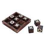 Ortus Arts Wooden Noughts and Crosses | TIK Tak Toe Pedagogical Board | Wooden Zero Kata | Brain Teaser Games | Toy for Kids - Dark Finish