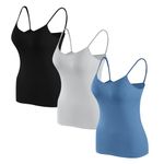 3PC Vest Tops for Women Camisole with Built in Bra,2 in 1 Camisole with Built in Padded Bra,Wirefree Support Yoga Sports Bras Gym Running Bottoming Thin Tank Tops Workout Sleeping Traveling Bra Vest