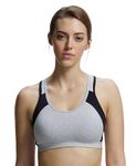 Jockey 1380 Women's Wirefree Padded Super Combed Cotton Elastane Stretch Full Coverage Racer Back Styling Active Bra with Stay Fresh and Moisture Move Treatment_Steel Grey & Black_L