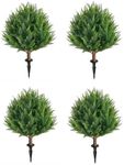 23Inch Artificial Cedar Topiary Ball Trees Set of 4 - UV Resistant Faux Shrub Bushes with Ground Spike, Indoor/Outdoor Artificial Plants for Front Porch, Garden, Patio & Planters