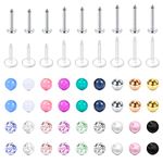 Longita 16G 6-10MM Bar Lip Piercing Stainless Steel & Acrylic Replacement Balls for Helix Tragus Stud Earrings Labret Lip Piercing Helix Piercing Set Tragus Earrings for Women