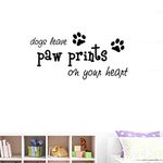 BIBITIME Puppy Footprints Wall Decal Quotes Dogs Leave paw Prints on Your Heart Sayings Art Sticker for Nursery Study Baby Bedroom Kids Room Decor